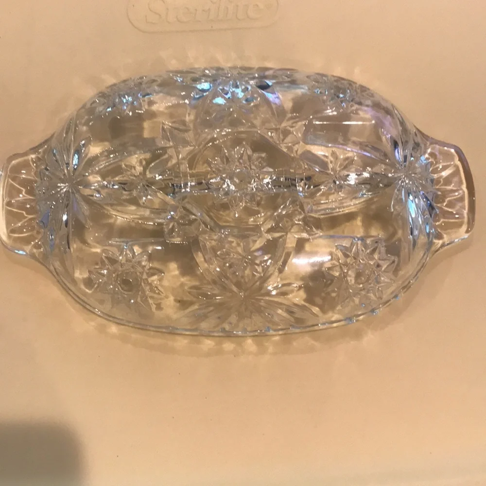Oval Clear Crystal Glass Divided Candy Nut Relish  Serving Dish